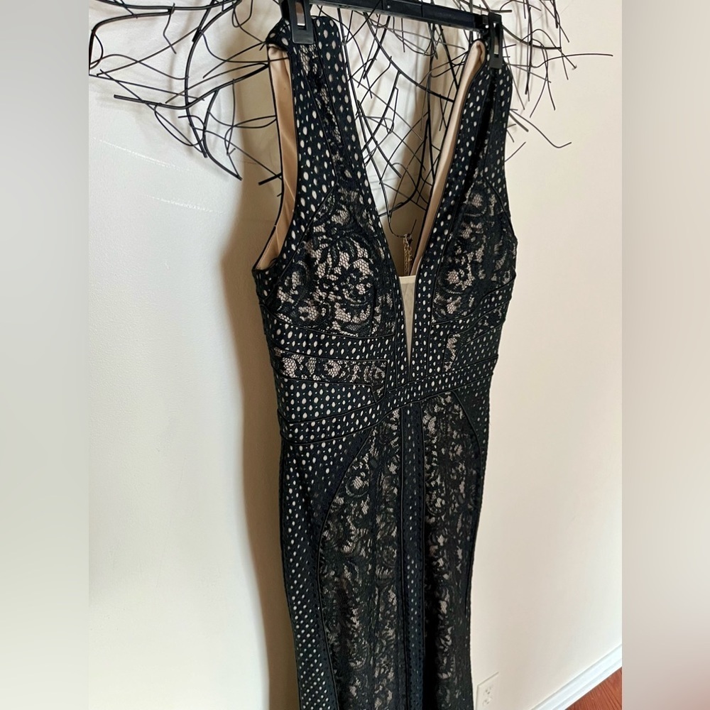 TONY BOWLS black overlay sheer illusion long  evening dress Formal size 14 - Picture 5 of 6